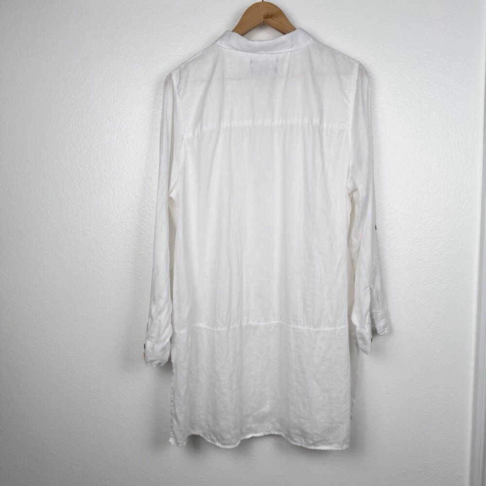 TAHARI Women's Rolled Sleeve White Linen Beach Shirt 1X - Picture 2 of 6